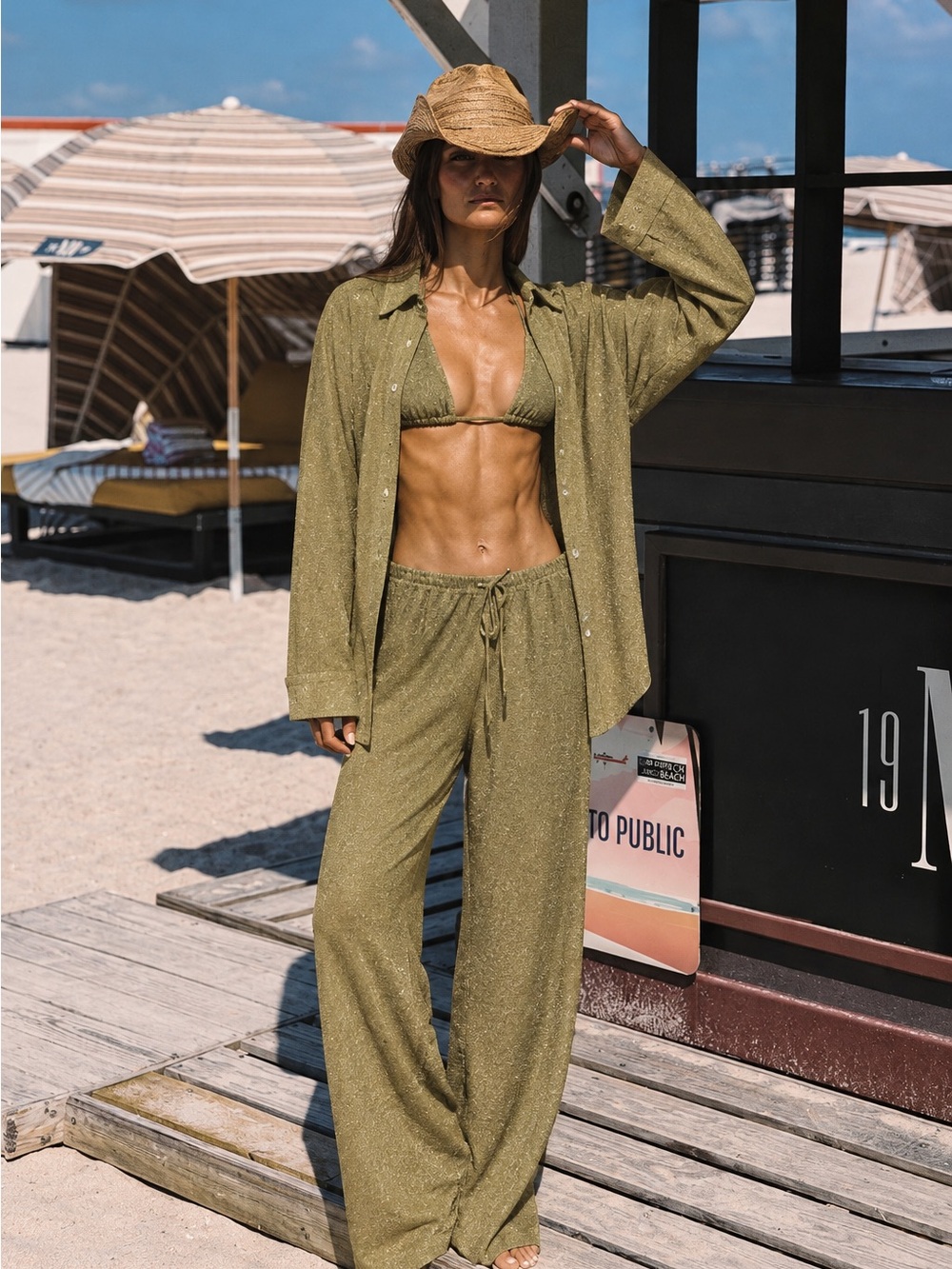 Soirée Miami Beach Victoria Top And Pant Set In Metallic Gold Size Medium $400 C
